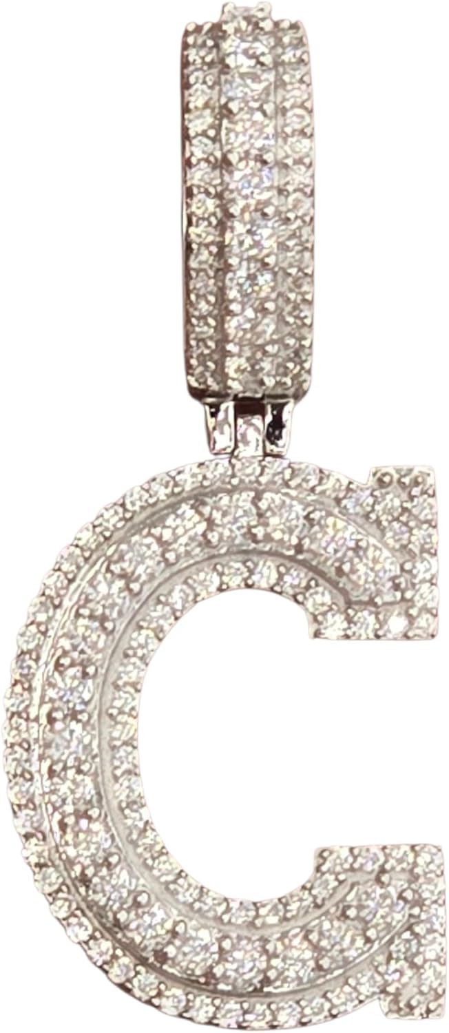 925 Sterling Silver Moissanite Diamond Initial Letter Pendant, A-Z Alphabet, 1.4 Inches, VVS Quality, Unisex
