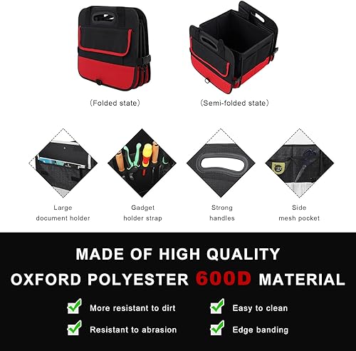 Miniatura 4 de Organizador de maletero de automóvil, organizador de carga plegable de gran capacidad con correas ajustables, asas reforzadas, caja de