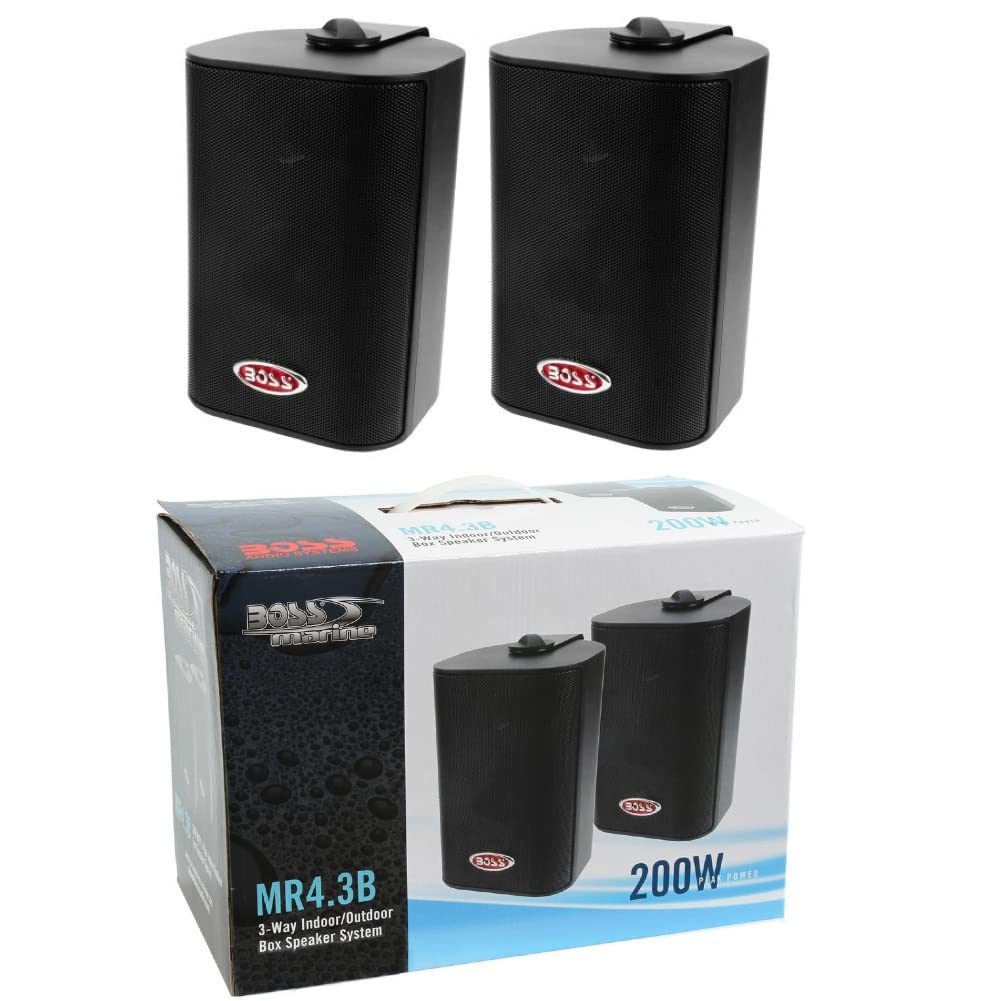 KIT Set pour Boss Audio Systems MR4.3B, 2 Enceintes 3 Voies Noires, 100 W RMS, 200 W Max, étanche, intérieur/extérieur, Paire + Supports de Fixation