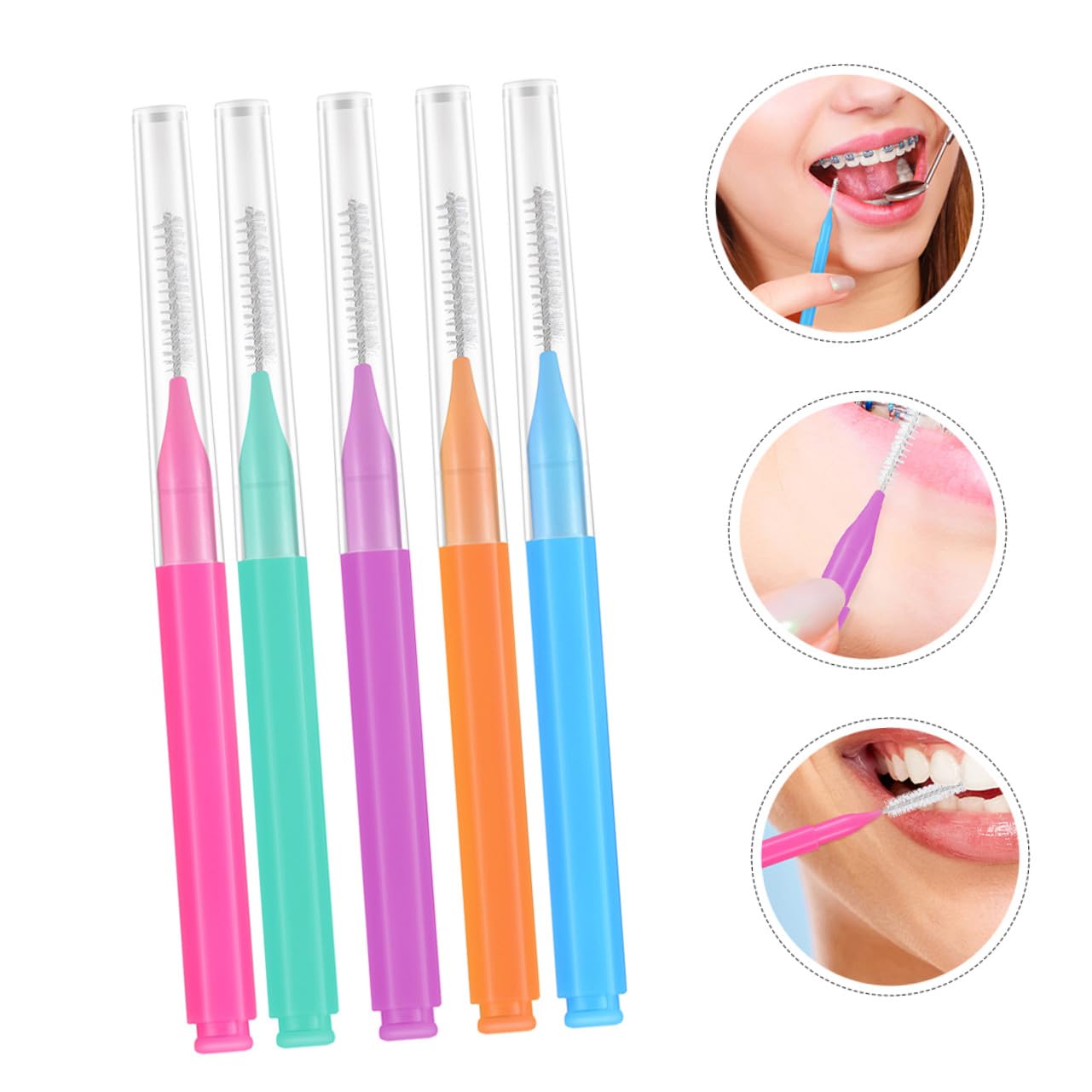 5 Set Scovolini Interdentali Per Apparecchio Spazzolini Pulizia Denti in Acciaio Inossidabile E Pp Ergonomici E Portatili Per Orale 50 Pezzi*5