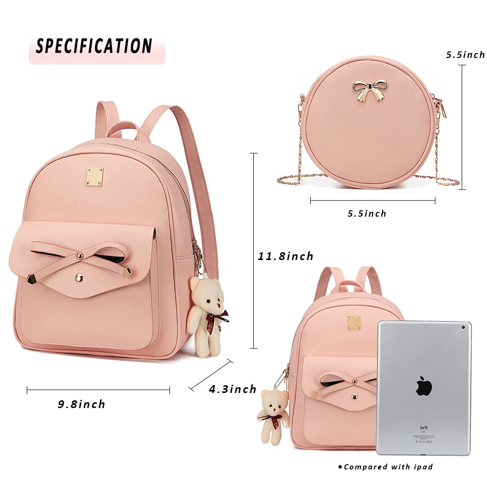 MACCINELO Cute Leather Mini Backpack Purse for Women Bowknot Small Backpack for Girls gift Rucksack Ladies Shoulder Bag 3pcs
