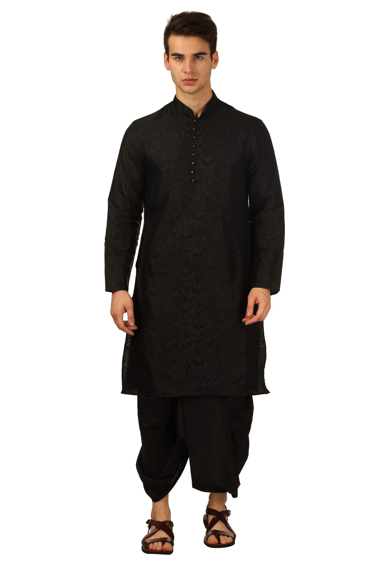 royal kurta Men's Regular Fit Comfortable Silk Blend Dhoti Kurta Set (Black)-picture-26