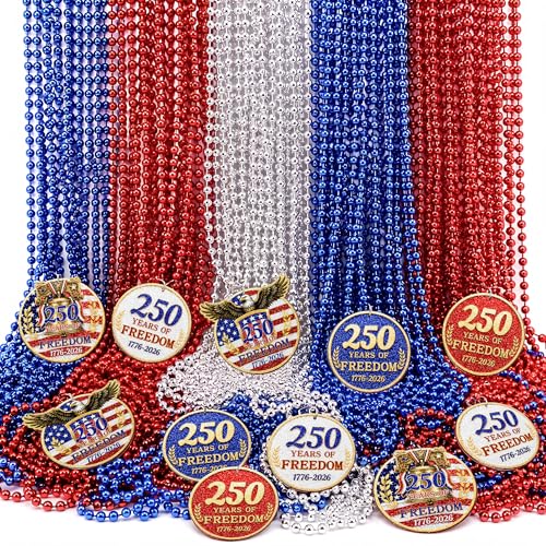 Colliers de perles 4 Juillet en lot de 36 pièces tricolores et légères