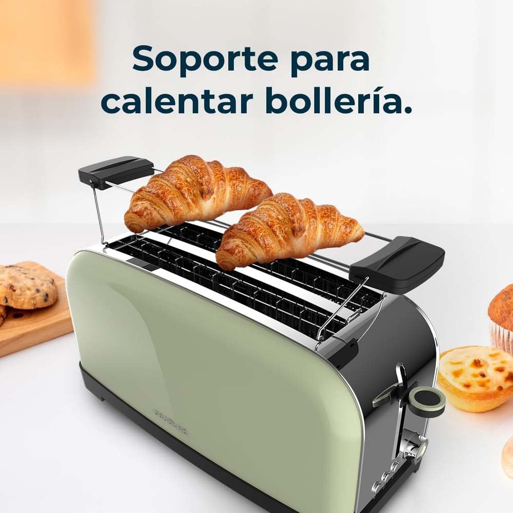 Cecotec Tostador Vertical Toastin' Time 1500 Green, 1500W, Doble ranura larga y ranura ancha 3,8cm, Varillas Superiores, Acero Inoxidable, Apagado y Pop-up Automático, Recogemigas — view 8