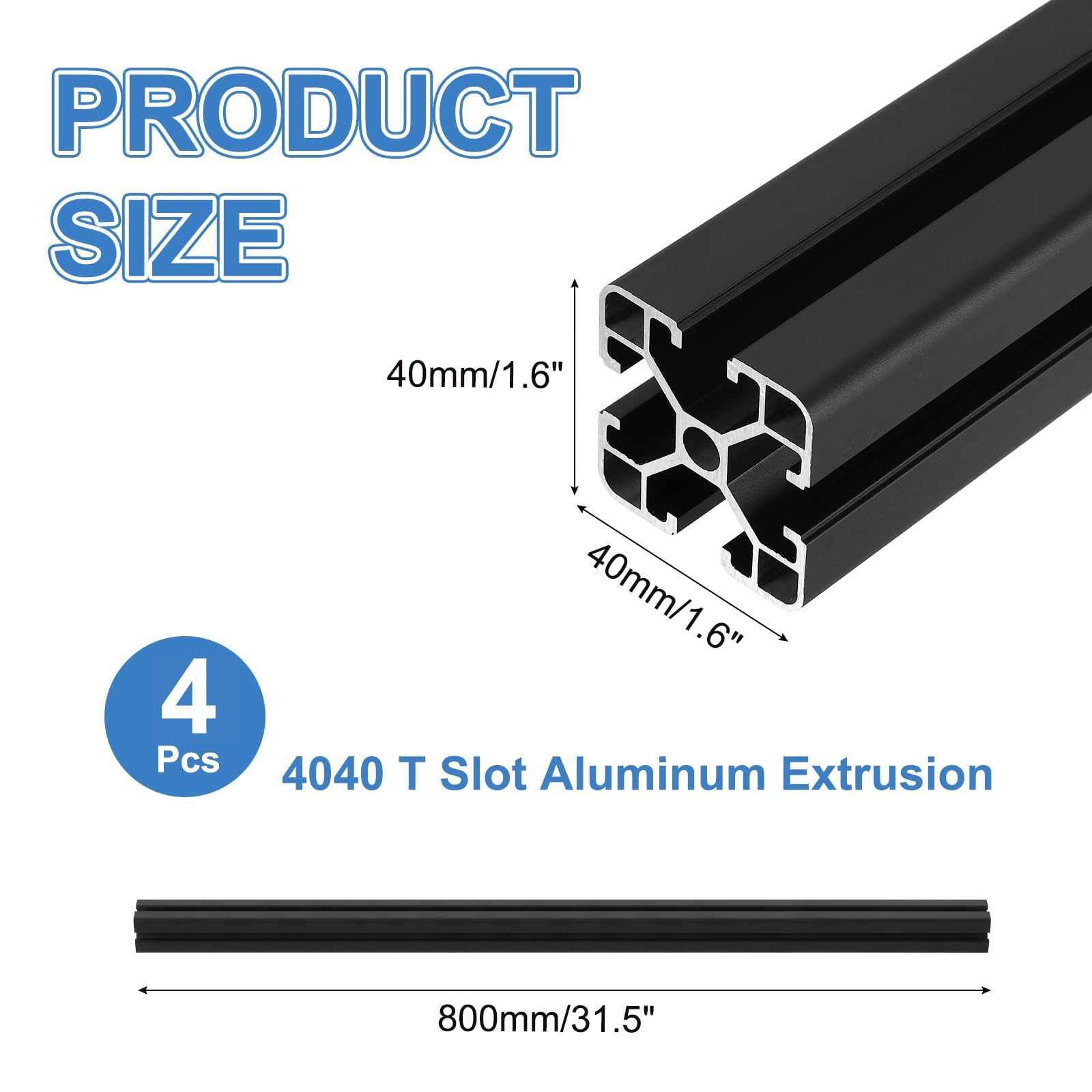 sourcing map 4 pezzi di estrusione in alluminio 4040, profilo lineare anodizzato standard europeo da 800 mm, per parti di stampante 3D, progetti fai da te CNC, nero