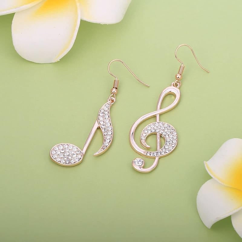 Aodun Jewelry Hangjegy Fülbevaló Nőknek - Hipoallergén Rozéarany és Ezüst Bevonatú Lógós Fülbevaló Kristály Díszítéssel - Ajándék Ékszer