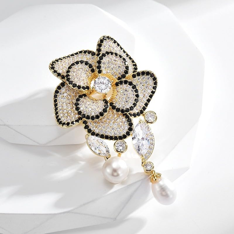 Image of Flower Brooch for Women Rhinestone Flower Brooch Pins Floral Brooches Jewelry Gift for Mom Wife