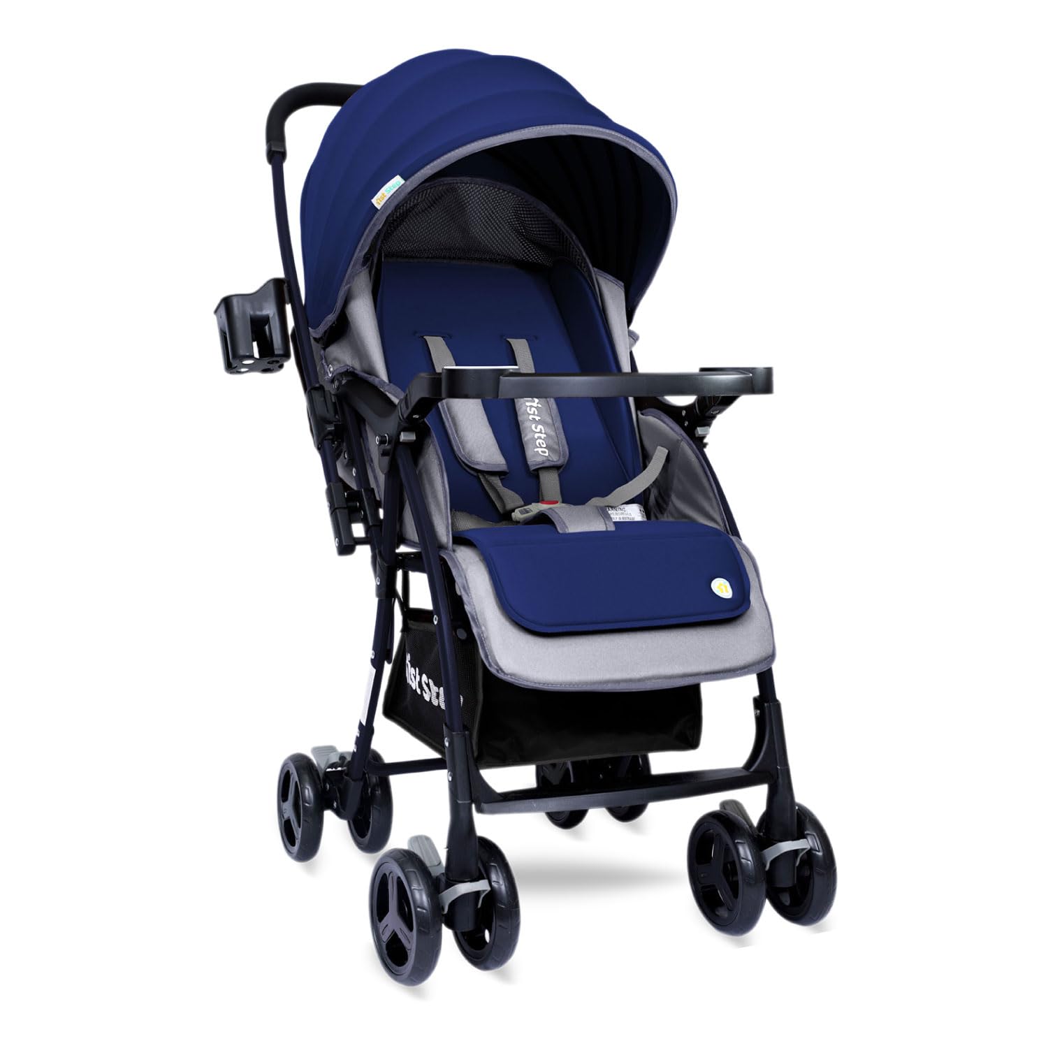 1st Step Caramel Baby Pram Cum Stroller with 5 Point Safety Harness/Infinitely Reclining and Cushioned Seat/Reversible Handle/Front Swivel Wheels Capacity 15kg (Blue)-image-28