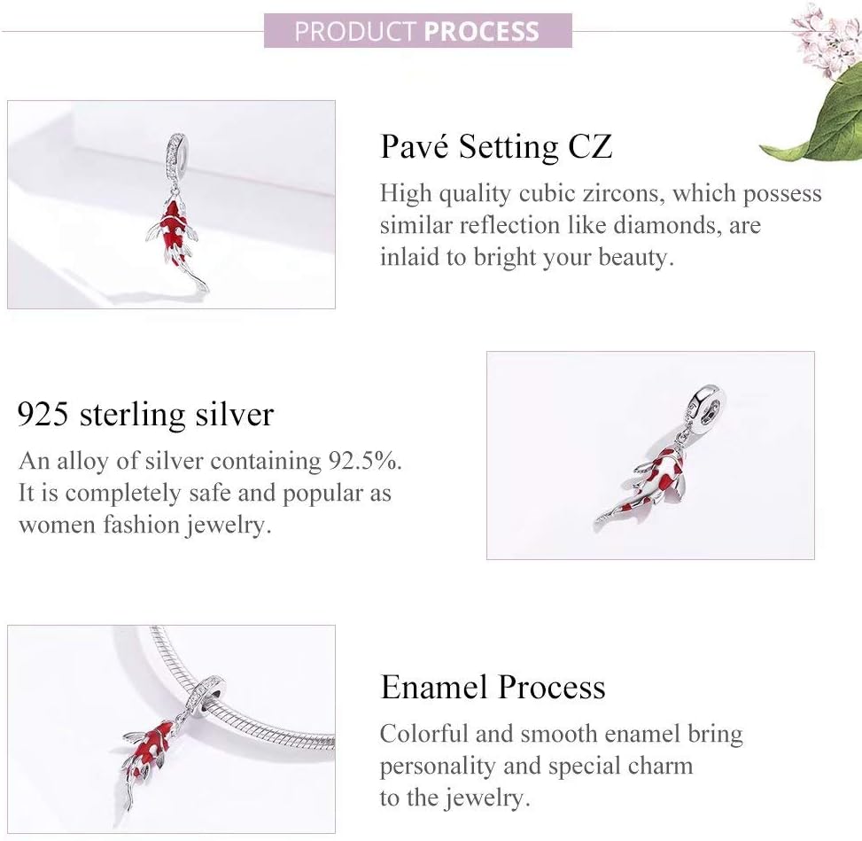 ToHa 925 Sterling Silver Carp Bead Charms,Good Luck Charms Cubic Zirconia Fish Animal Charm Koi Beaded Pendant for European Bracelet & Necklace,DIY Jewelry for Women - Image 4