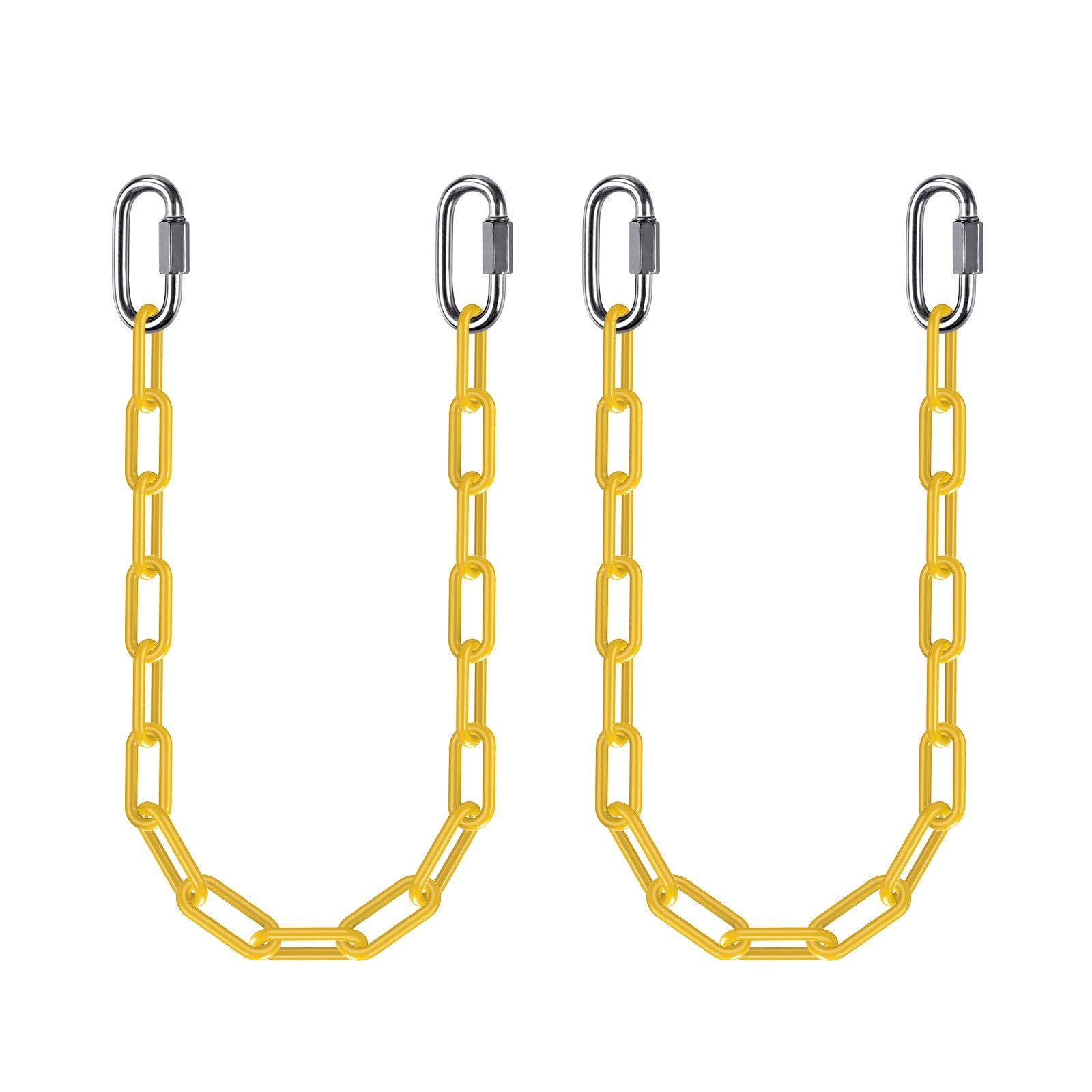 BeneLabel 2pcs Swing Chains, 50cm Hammock Chair Chain Heavy Duty Adjustable Metal Boxing Hanging Supplies with Carabiners Colored Punching Bag Sandbag Extender Kit, 5mm Diameter,1000lbs/Yellow