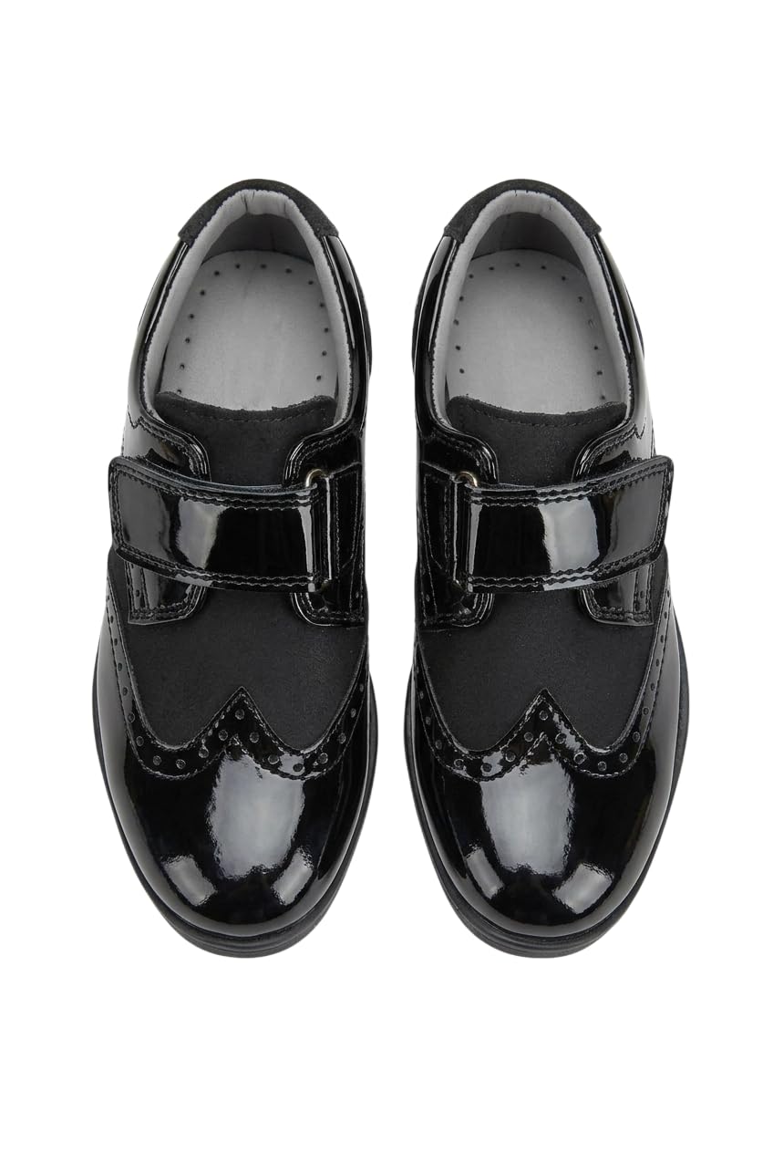 SIRRI Schwarze Brogue-Schuhe aus Lackleder und Wildleder für Jungen mit Klettverschluss, ideal für Hochzeiten und Abschlussbälle