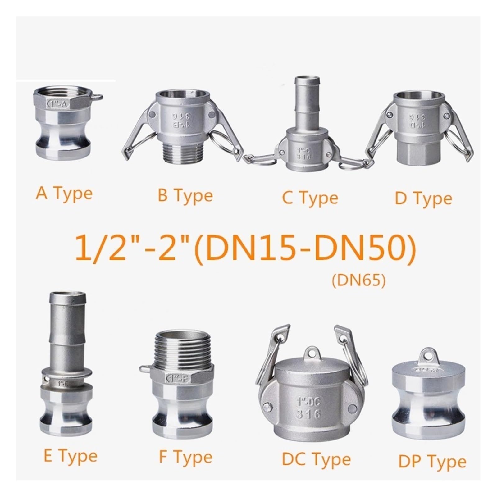 BSPT 1/2" 3/4" 1" 1-1/4" 1-1/2" 2" SS304 Edelstahl Homebrew Camlock Fitting Adapter Barb Camlock Quick Disconnect(D Type,2")