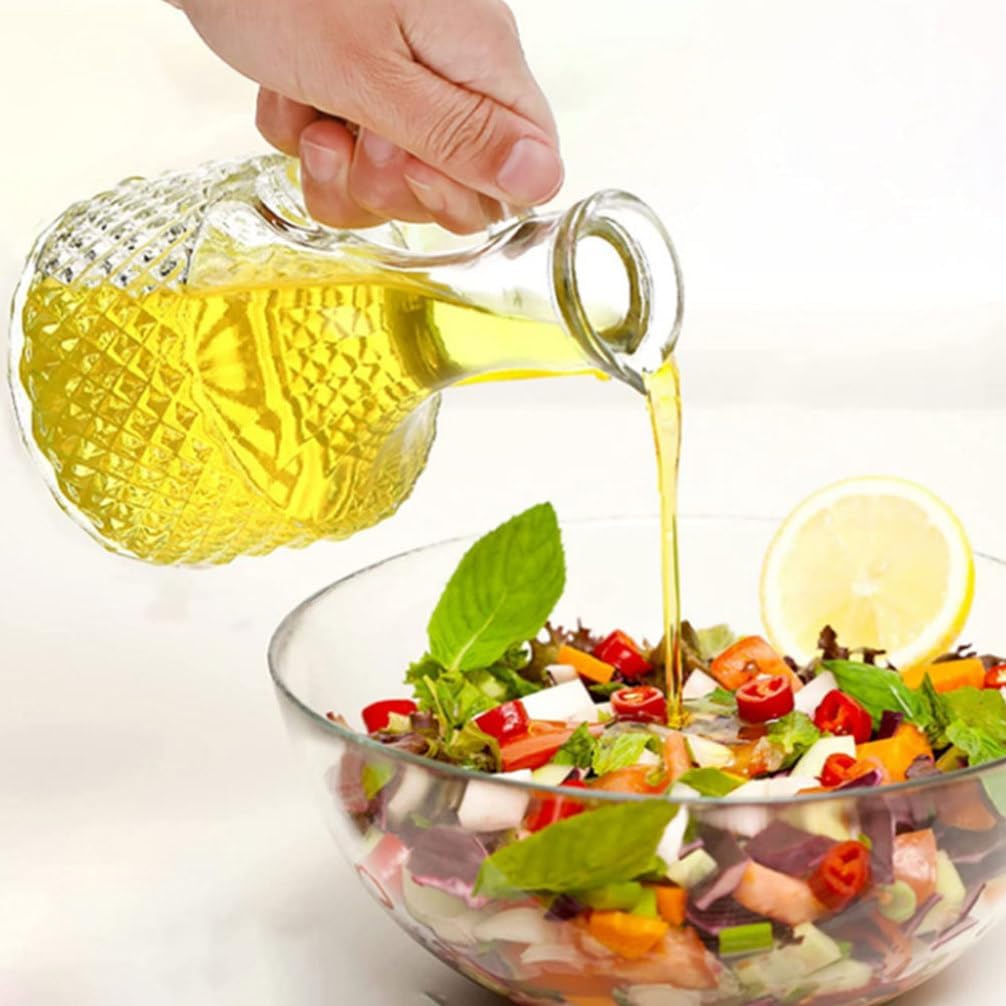 Luxshiny 2pcs Oil Dispenser Glass Bottle with Spout Wooden Stopper Seasoning Container for Oil Vinegar Cooking Kitchen Essential for Home Restaurant