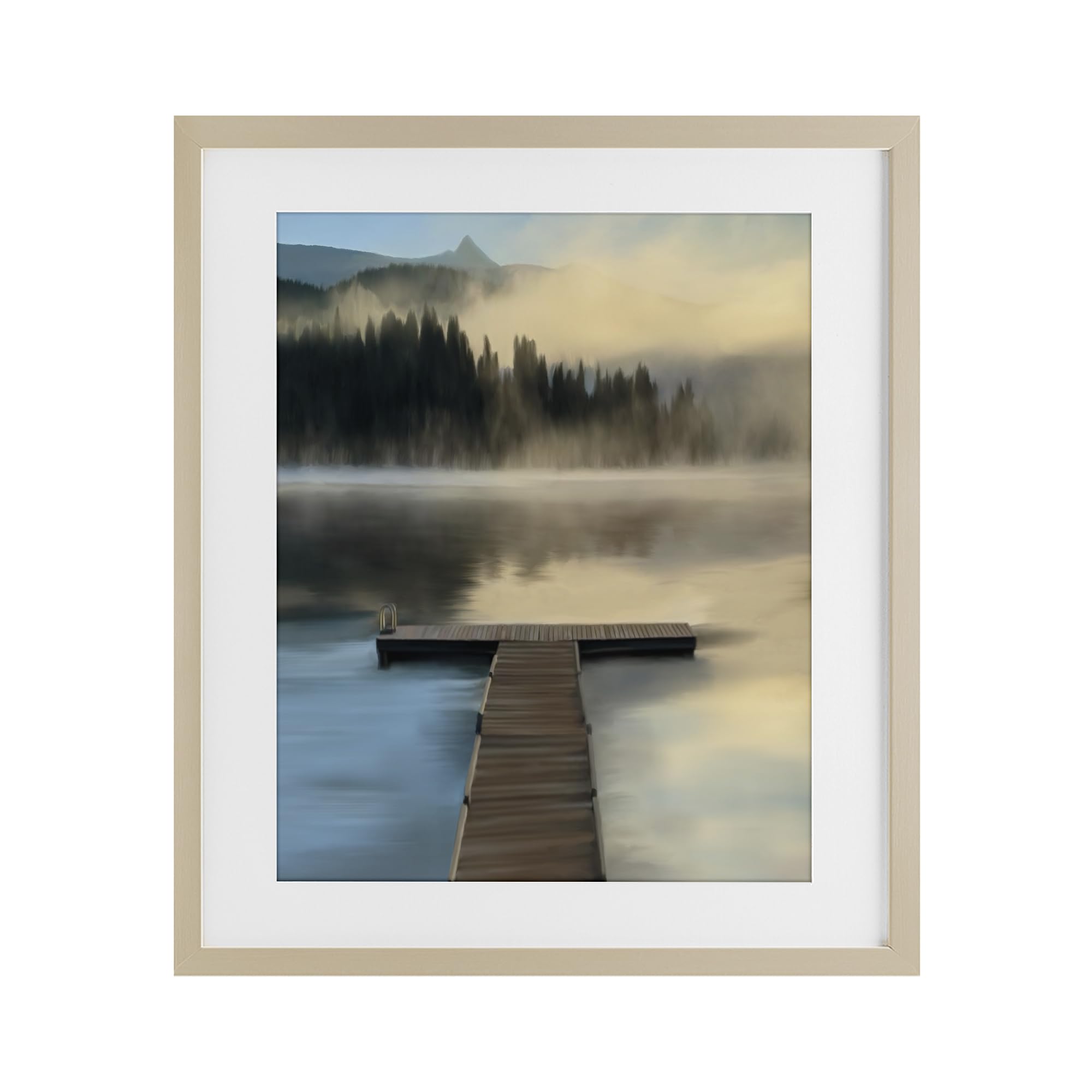 Stupell Industries Harvest Pine (Textured) 'Reflective Lake At Dusk', Framed Print Under Glass, Brown, 13 X 16 Inches, Easy To Hang And Sturdy, Made In Usa, By Renel Peters