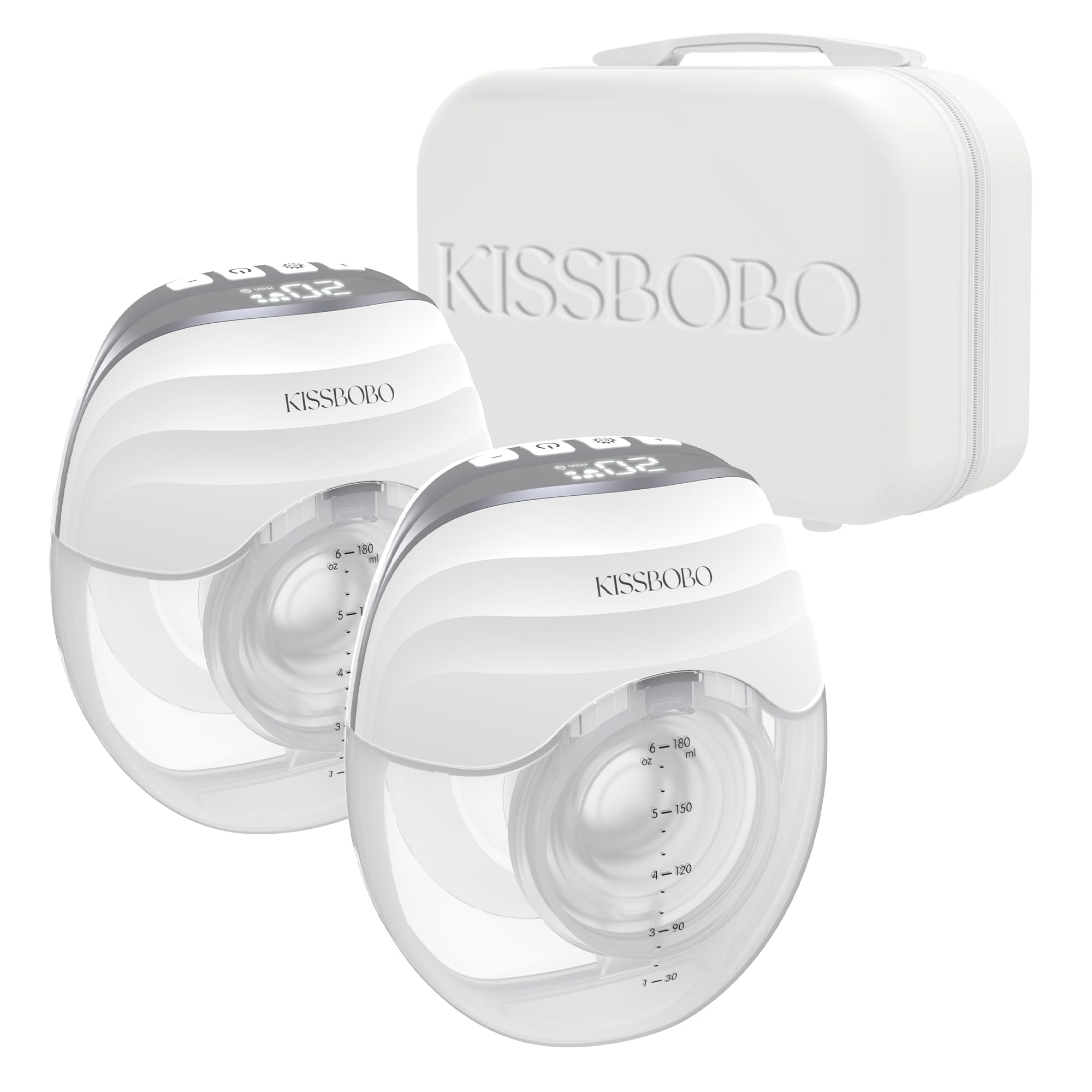 KISSBOBO Breast Pump Electric, Breast Pump Electrical Hands Free Wearable Portable w/3 Modes 8 Levels, LED Display, Low Noise &Painless Breastfeeding Milk Pumps(White*2PCS)