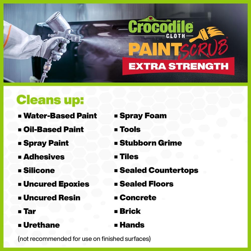 Crocodile Cloth PaintSCRUB Extra-Strength Cleaning Wipes, 60 Count | Paint, Epoxy, Tar & Adhesive Remover for Concrete, Tiles, Hands & Tools