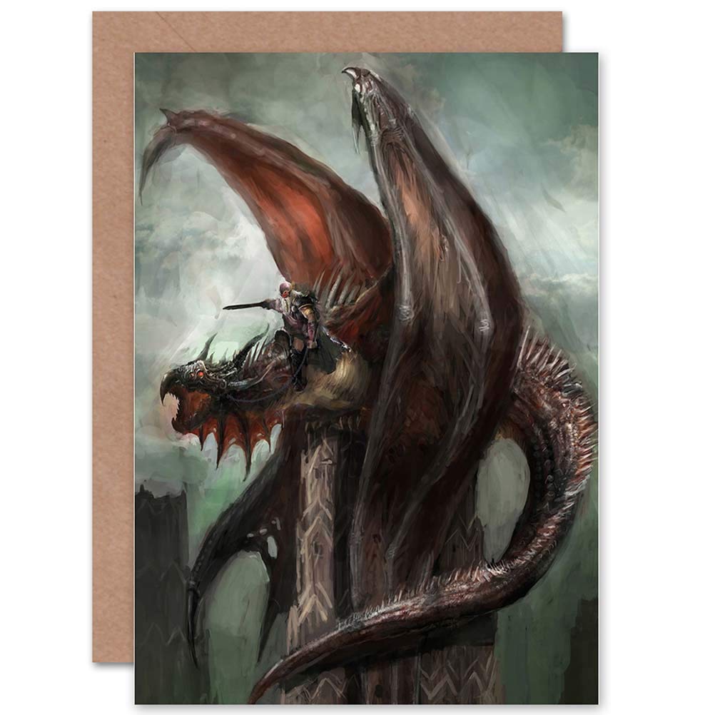 Wee Blue Coo FANTASY DRAGON RIDER KNIGHT BLANK GREETINGS BIRTHDAY CARD ART