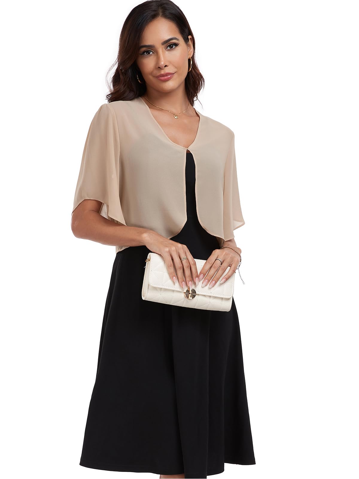 SURVODJA Cardigan corto da donna in chiffon leggero maglioni a maniche corte bolero coprispalle per vestito