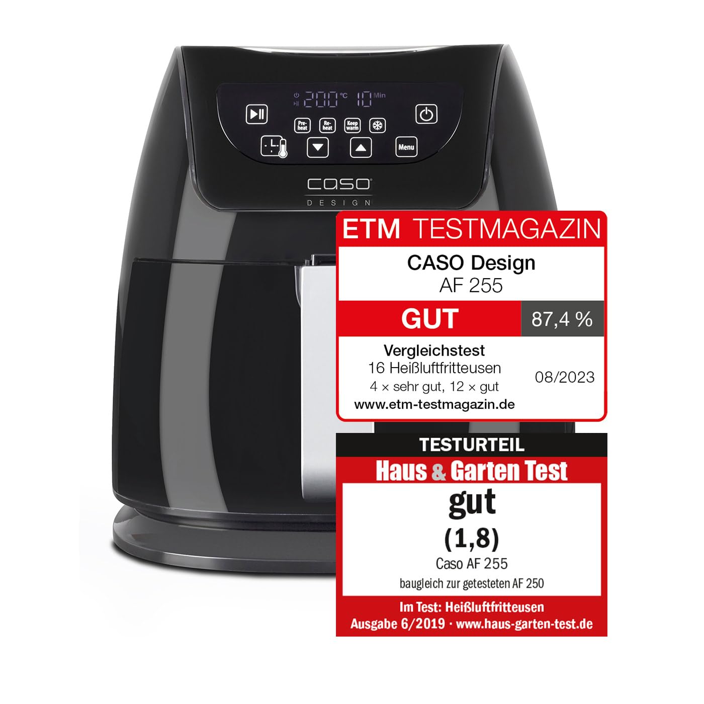 Caso 3179 1400 - Freidora de aire caliente (acero inoxidable, 3 L), color negro