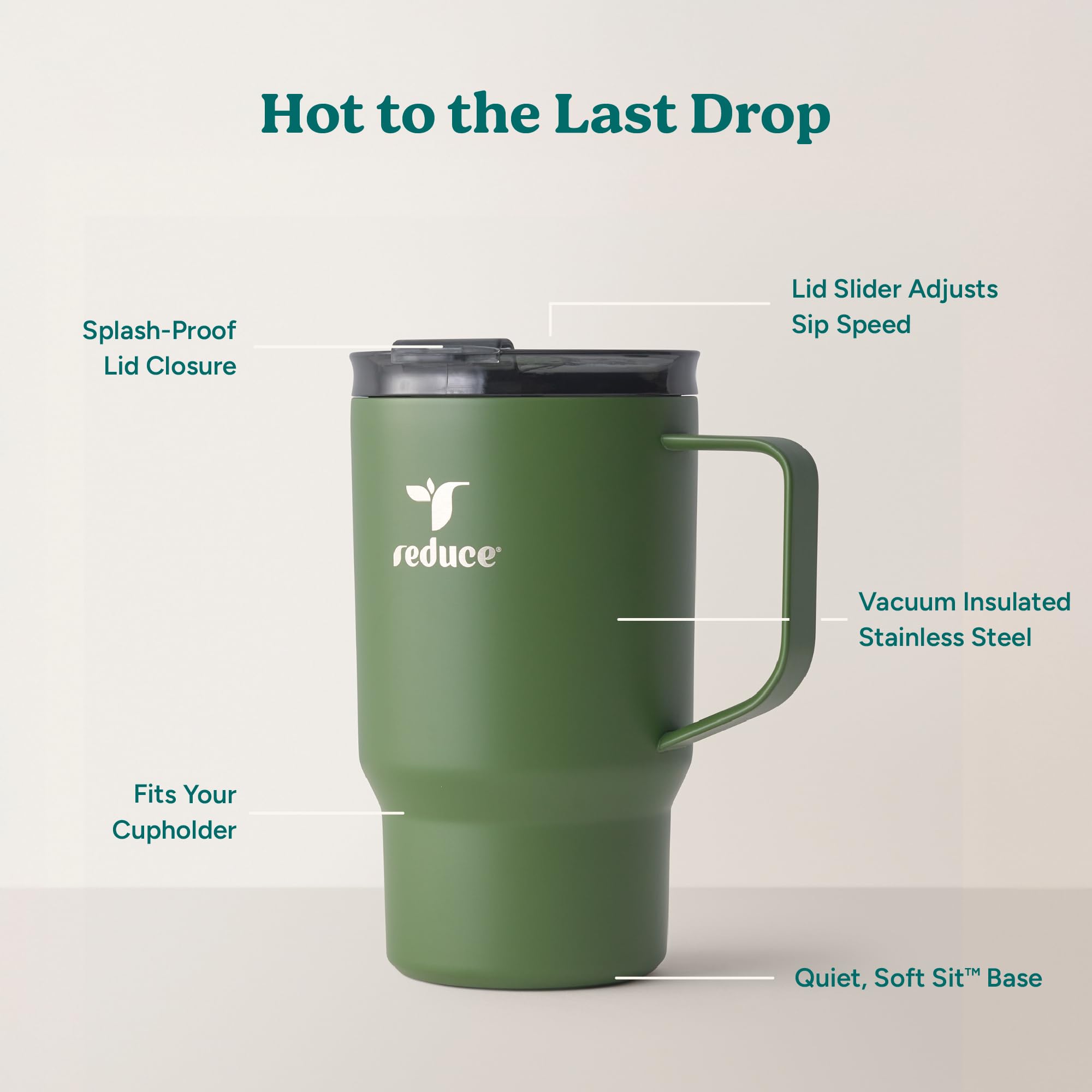 REDUCE Hot1 Thermobecher aus Edelstahl mit temperaturregulierendem Deckel, doppelwandig, vakuumgeeignet, für Becherhalter, hält Getränke 6 Stunden heiß, ideal für Kaffee, Tee und andere, 530 ml