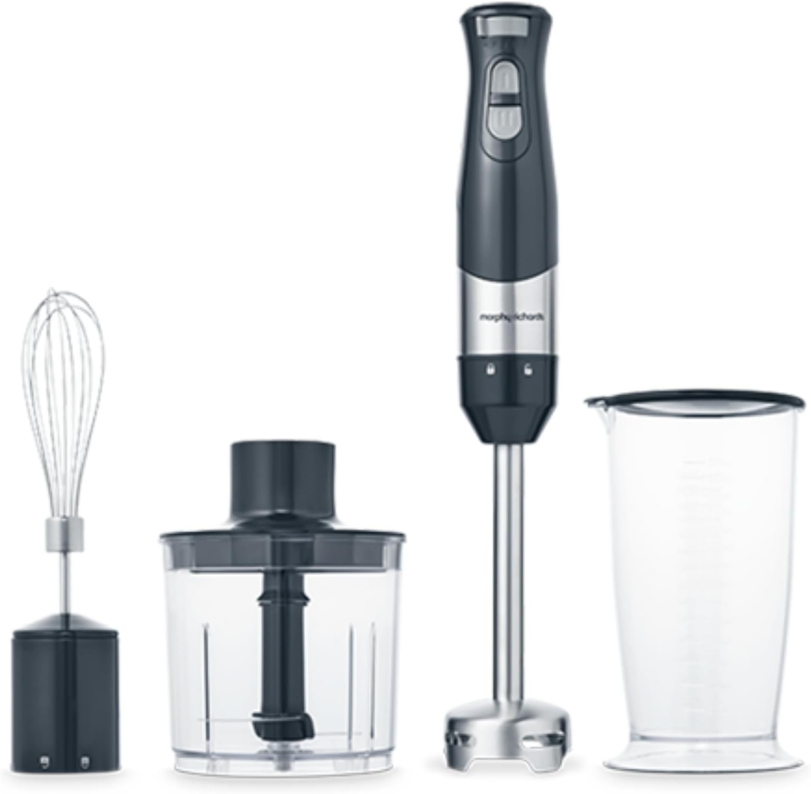 Total Control Hand Blender, Variable Speed Control, Turbo Boost, 700ml Measuring Beaker, Whisk, Detachable Blending Leg, Chopping Bowl, 600W, Grey, 402061