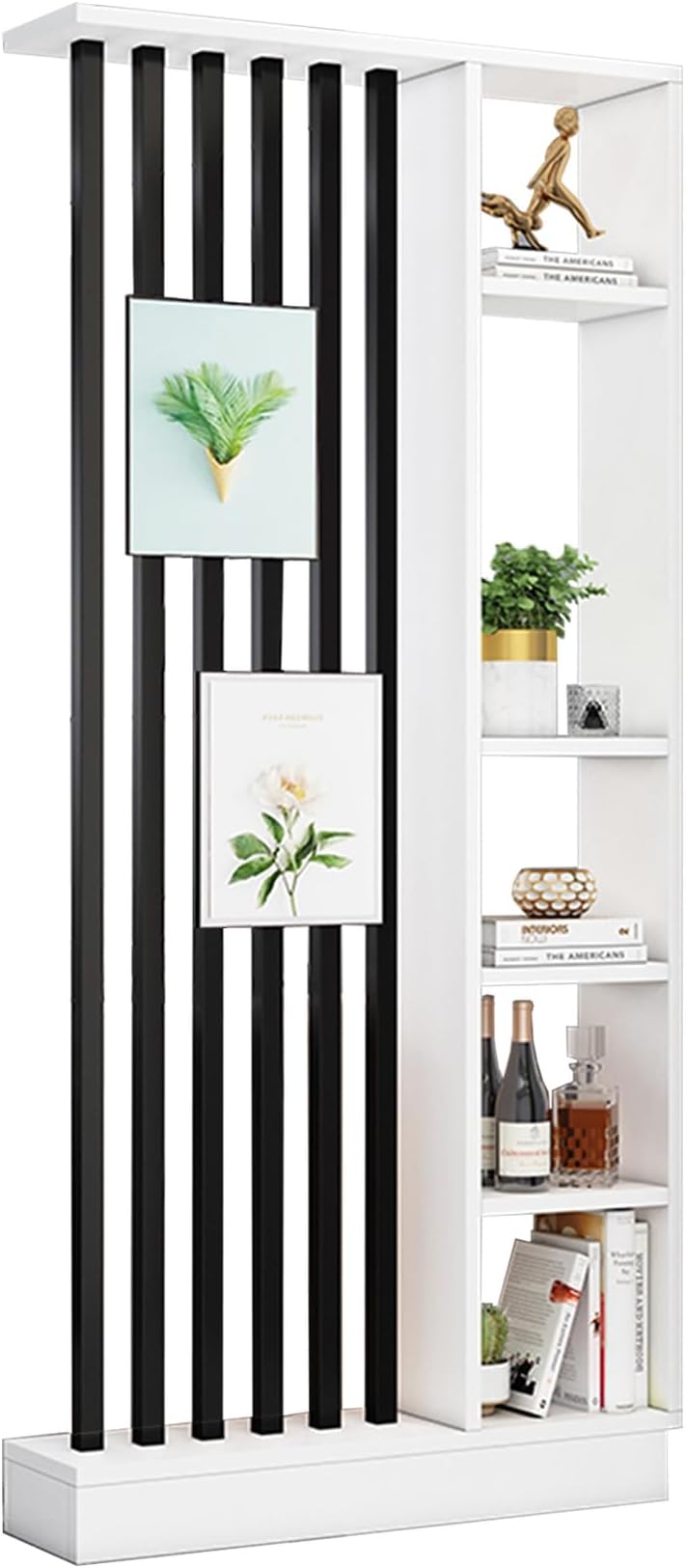 Floor to Ceiling Room Divider with Storage Compartments Wood Partition Screen Column Freestanding Space Divider Shelf for Living Room, Bedroom, Office, Entrance Hall(White,L:90cm/35.4in)