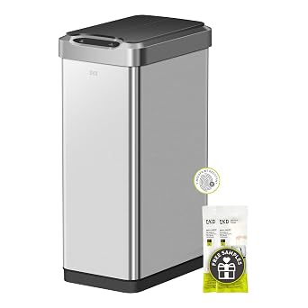 EKO Phantom-T 50 Liter / 13.2 Gallon Vertical Motion Sensor Trash Can, Brushed Stainless Steel Finish