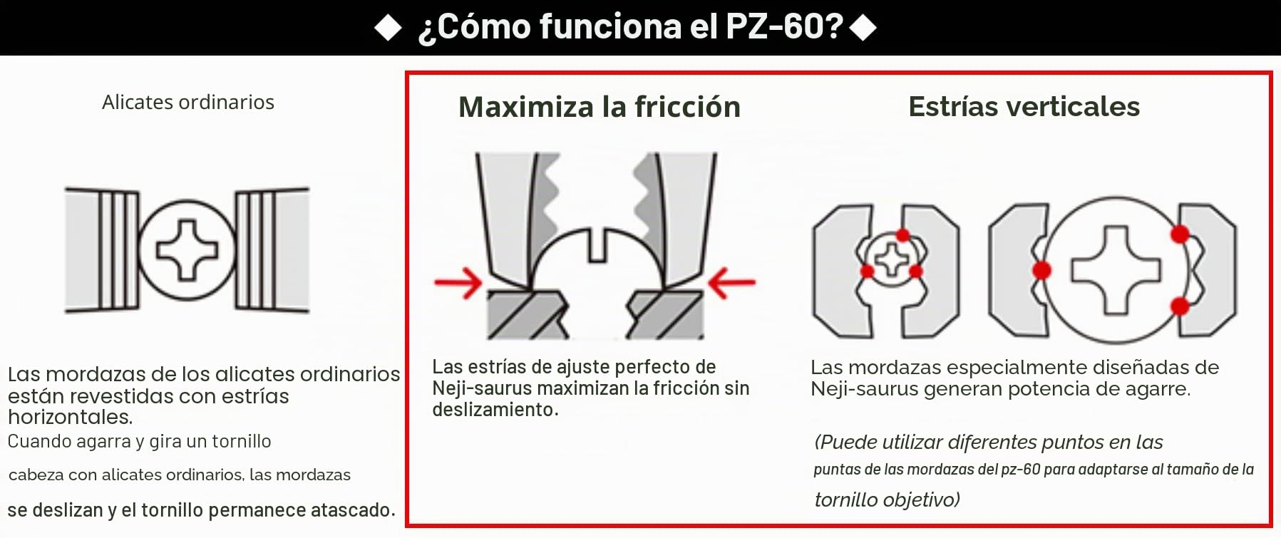 ENGINEER PZ-60 Neji-Saurus - Alicates de extracción de tornillos (punta larga), color plateado