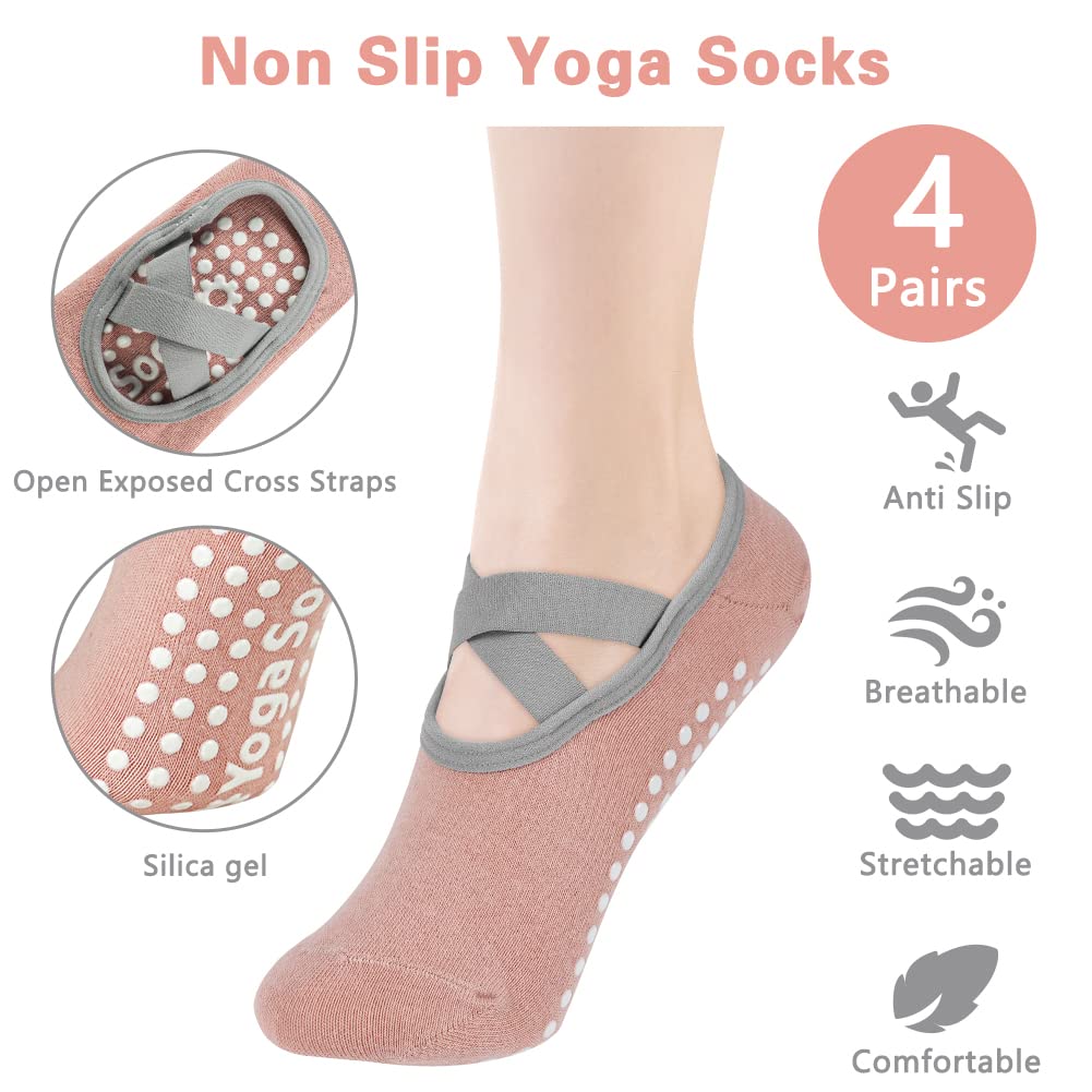 flintronic Calzini Antiscivolo Yoga Donna, Antiscivolo Calze Donna, Calze Yoga, Calzini Pilates Sportivi con Cinturino per Yoga, Pilates, Balletto, Danza, Ballo a Piedi Nudi, Fitness