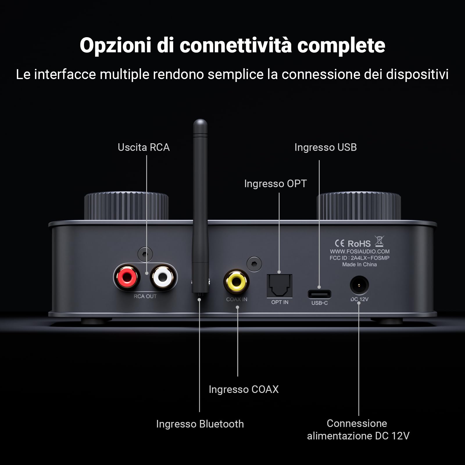 Fosi Audio K7 DAC Amplificatore Cuffie, USB C convertitore audio digitale/analogico per PC PS5, Ingresso Ottico/Coassiale/Bluetooth aptX HD LL/Microfono, Uscita Bilanciata/RCA da 3,5 mm/4,4 mm