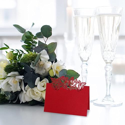 Miniatura 7 de Surakey Tarjetas de mesa de papel, tarjetas de lugar, tarjetas con nombre, diseño de mariposa hueca, tarjetas plegadas para celebración de