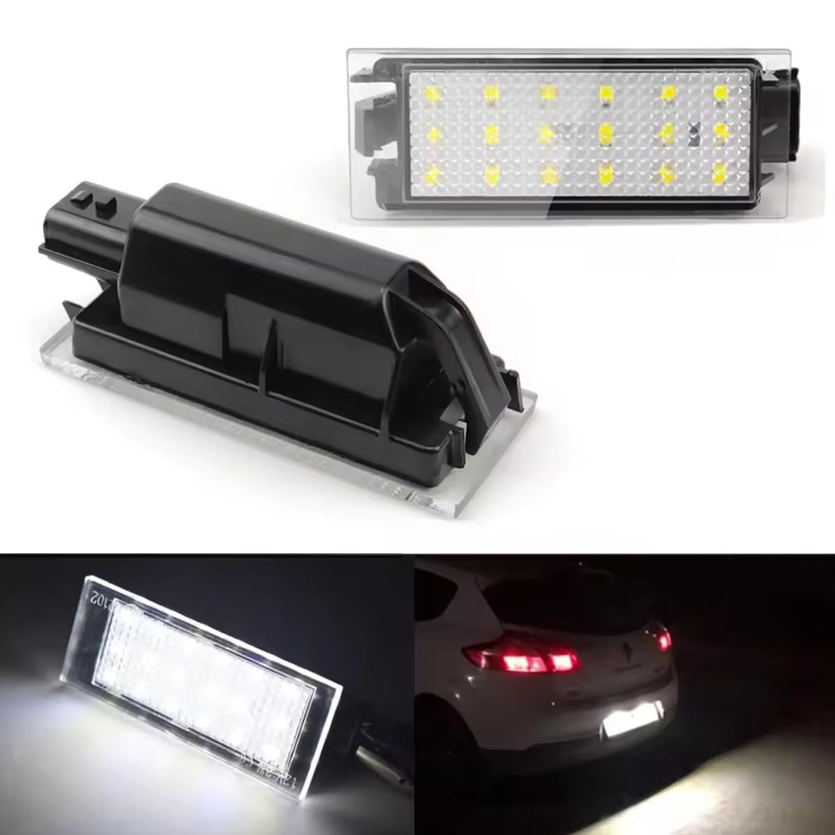 Światła LED Tylne do Tablicy Rejestracyjnej Bez Błędów Compatible for Renault Clio Laguna 2 Megane 3 Twingo Master Vel Satis Wind Trafic Twizy Wodoszczelne Białe 6000K 2 Sztuki