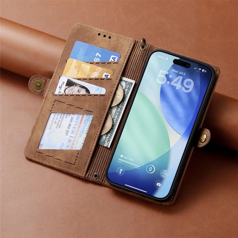 Étui compatible avec iPhone 17 Pro Max marron portefeuille cuir