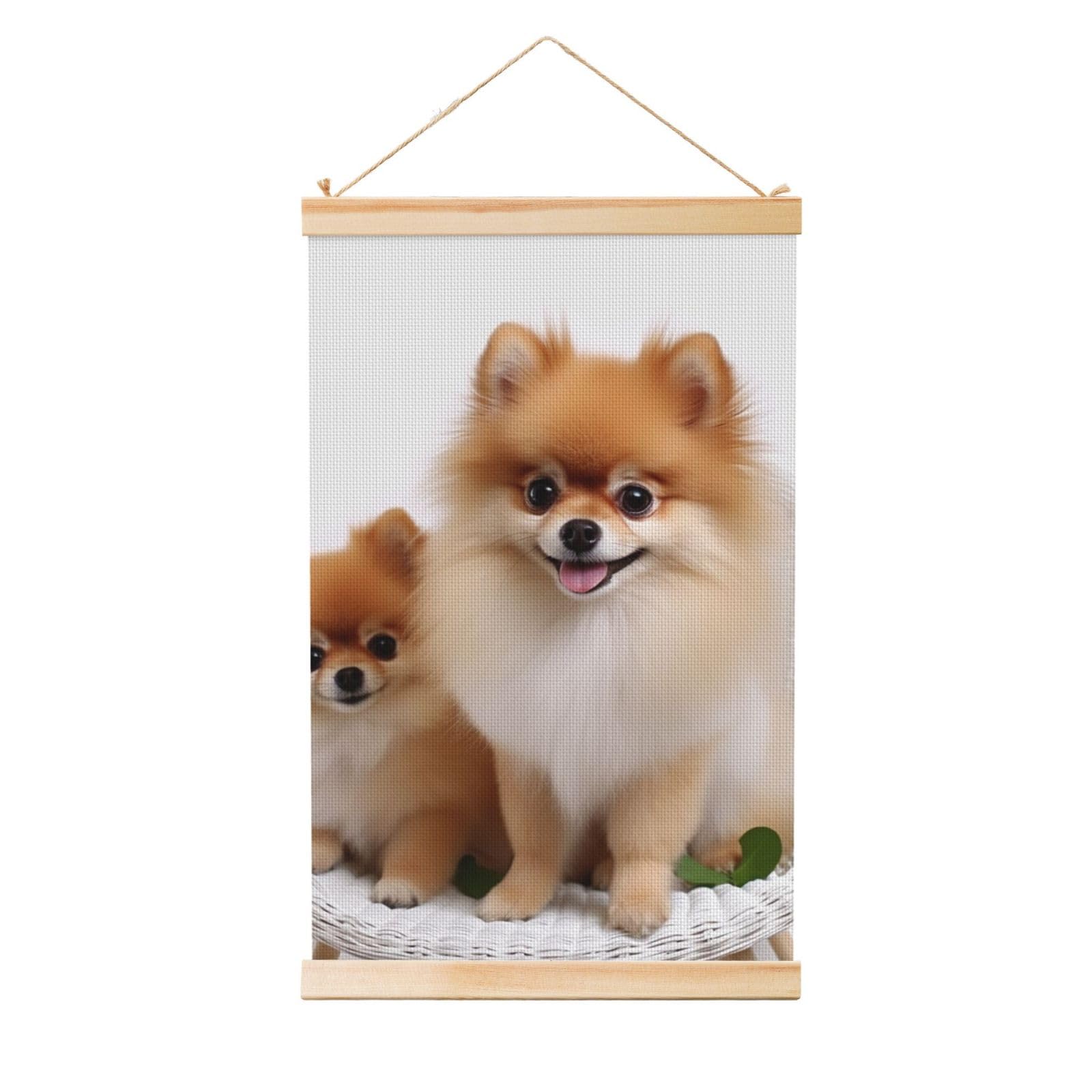 Cute pomeranian Posters Wooden Shaft Hanging Poster Canvas Prints Scroll Wall Art Painting Vintage Wall Banner Modern Artwork Decor for Home Decor Ready to Hang 12"x18"