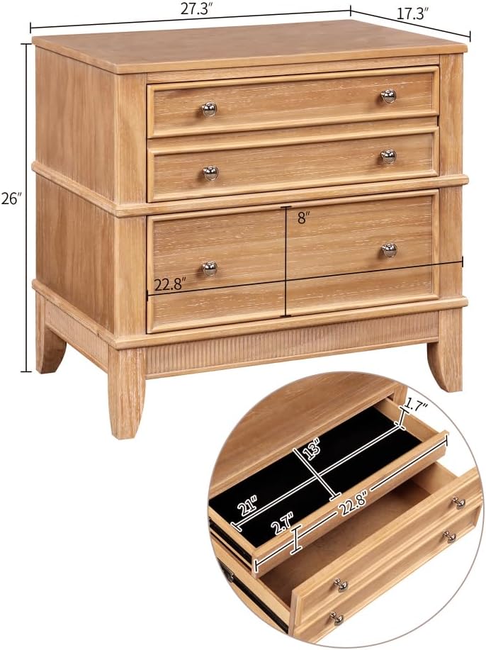 Diagram showing the dimensions of the Hazel 3-Drawer Side Table, including height, width, depth, and internal drawer measurements.