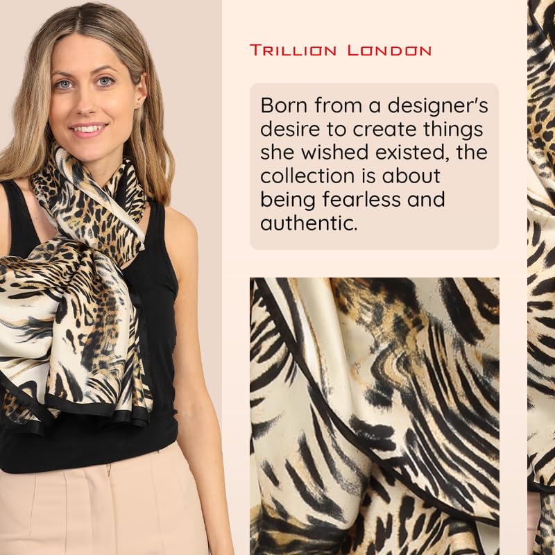 Image of Trillion London Spring Collection | Designer Silk Scarf For Women UK | Lightweight Neck Scarves | Shawl Wraps | Suitable for Daily Life | Smooth & Soft Finish | Gift for Women | Size-180cm x 90cm