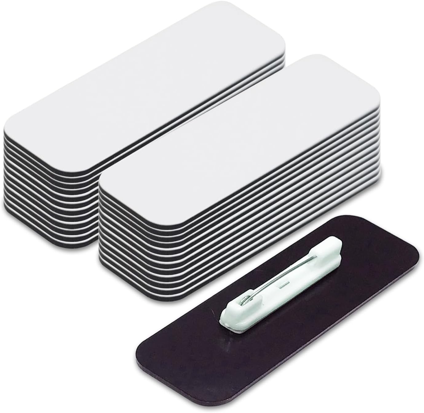 Name Tag/Badge Blanks - 25 Pack - Brushed Silver 1-1/2" X 3", Round Corners, Pin