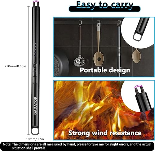 Miniatura 2 de GADATOP Encendedor eléctrico recargable por USB con pantalla LED mejorada, interruptor de seguridad, plasma sin llama, resistente al viento, para
