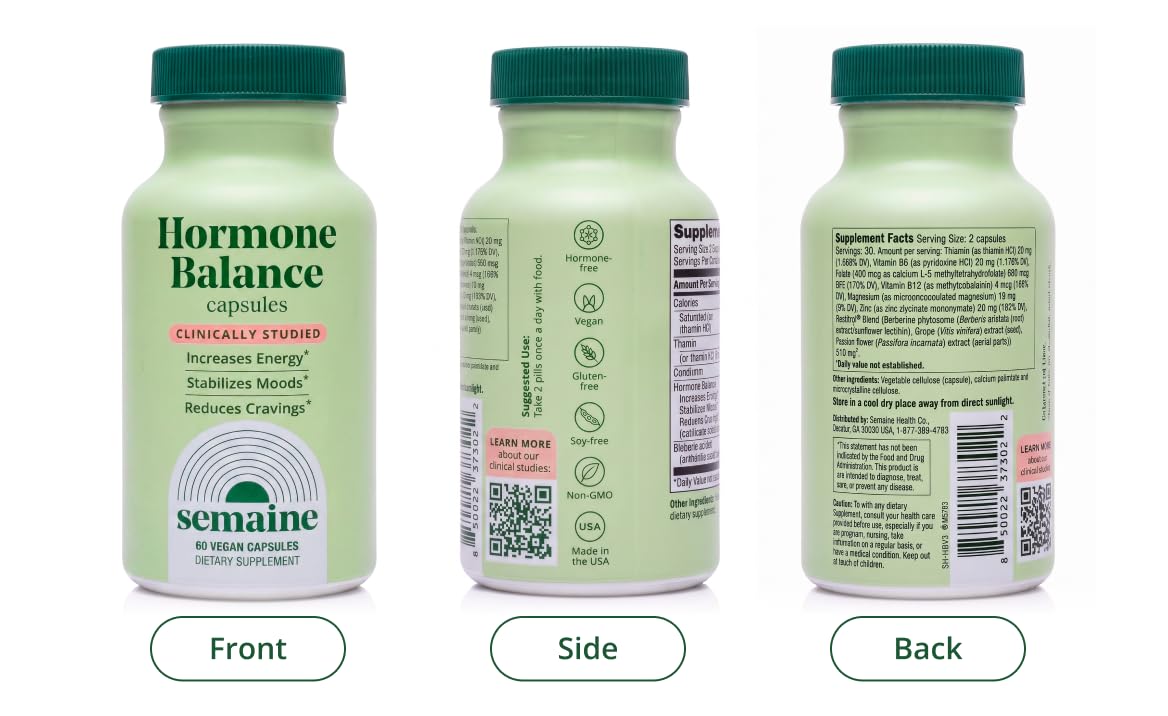 Semaine Hormone Balance for Women - Womens Hormone Balance Supplement & Premenopausal Supplements for Women - Methylated Folate, B Vitamins, Magnesium, Zinc, Berberine Phytosome & Grapeseed - 60 count — Amazon image 8