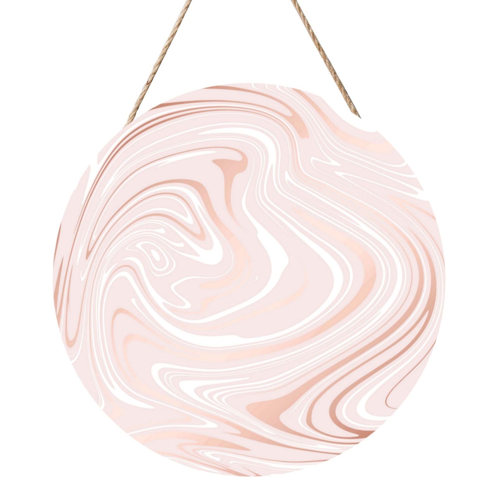 InOmak Delicate Pink Marble Of Marble With Imitation Of Rose Gold, Round Wood Panel Painting 12 in, Wall Hanging Painting For Home
