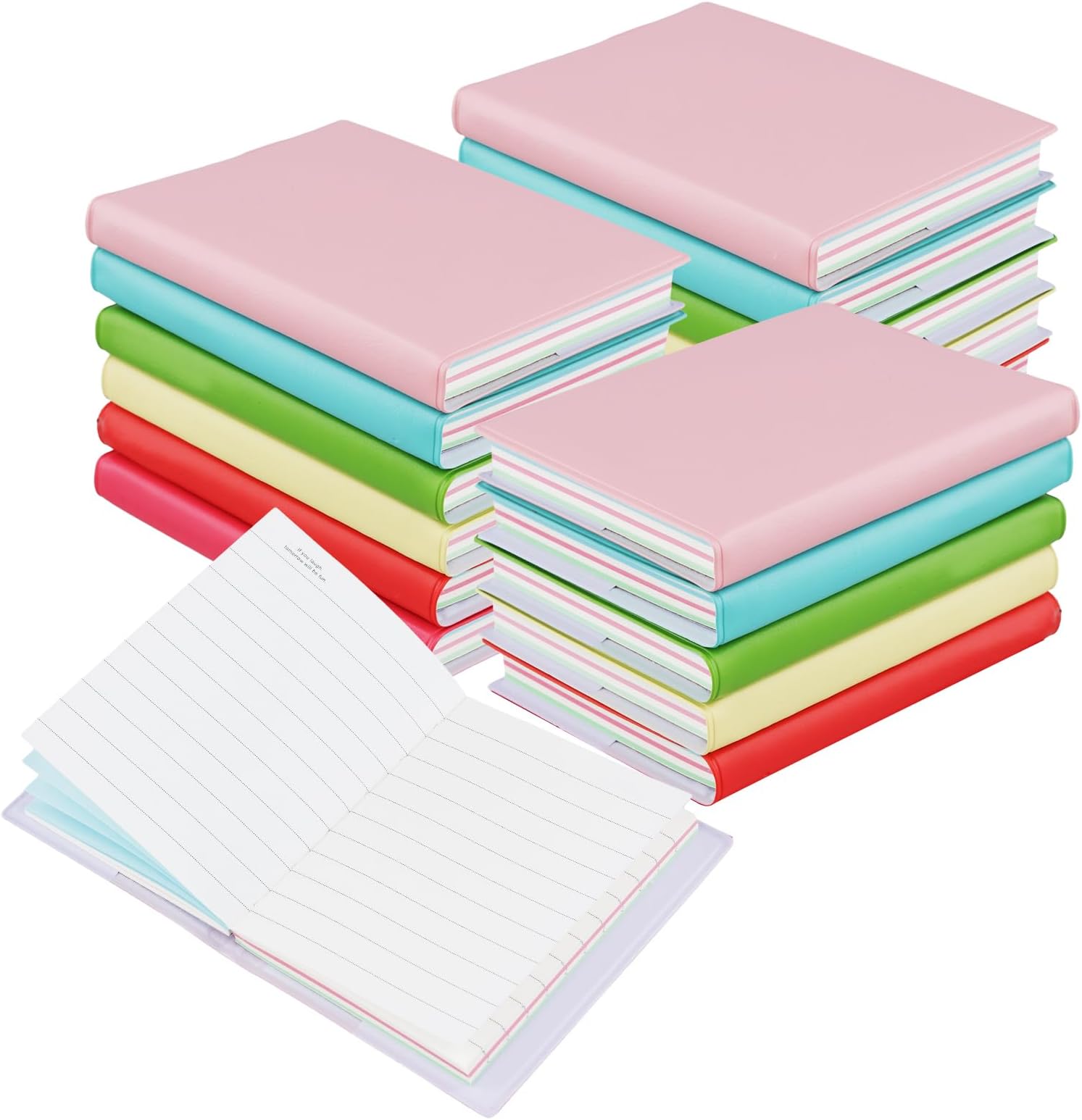 JEUIHAU 18 Pcs Mini Notebooks, Portable Small Diary Note Book Imitation-Leather Cover Colour Memo Pads for Travel School Office, 8 x 10 cm, 100 Sheets