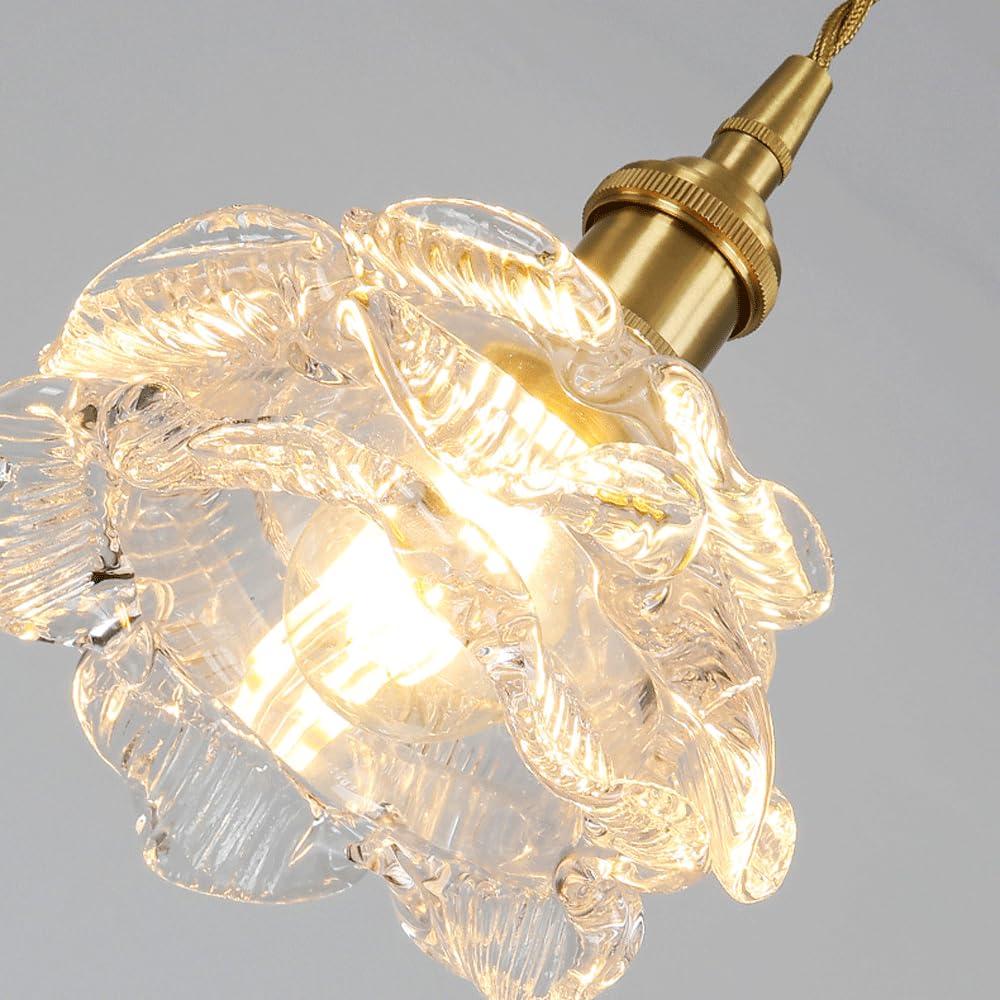 Portalámparas De Cobre Creativo,Pantalla De Lámpara Colgante De Vidrio,Lámpara De Araña En Forma De Flor De Estilo Retro Nórdico,Accesorios De Iluminación De Techo Con Tornillo E14,luz Colgante