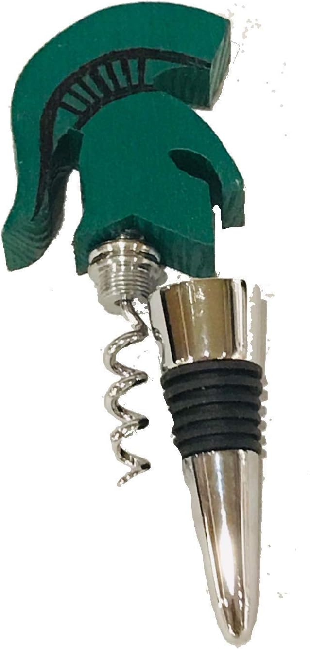 MSU Michigan State University Spartan Corkscrew + Bottle Stopper (Made in Michigan USA) Official MSU Crafter License #8440