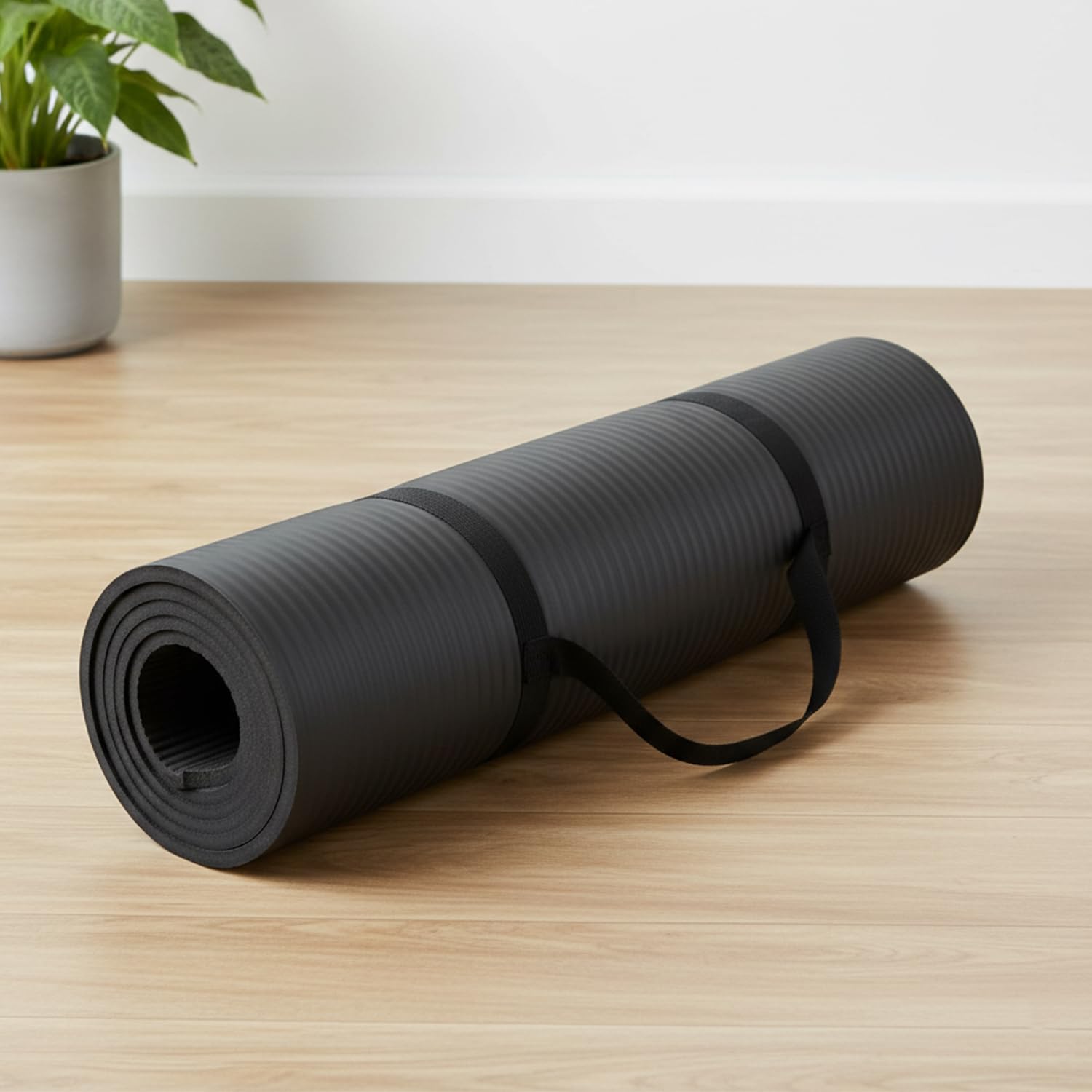 AmazonBasics 13mm Extra Thick Yoga Mat – Black with Strap