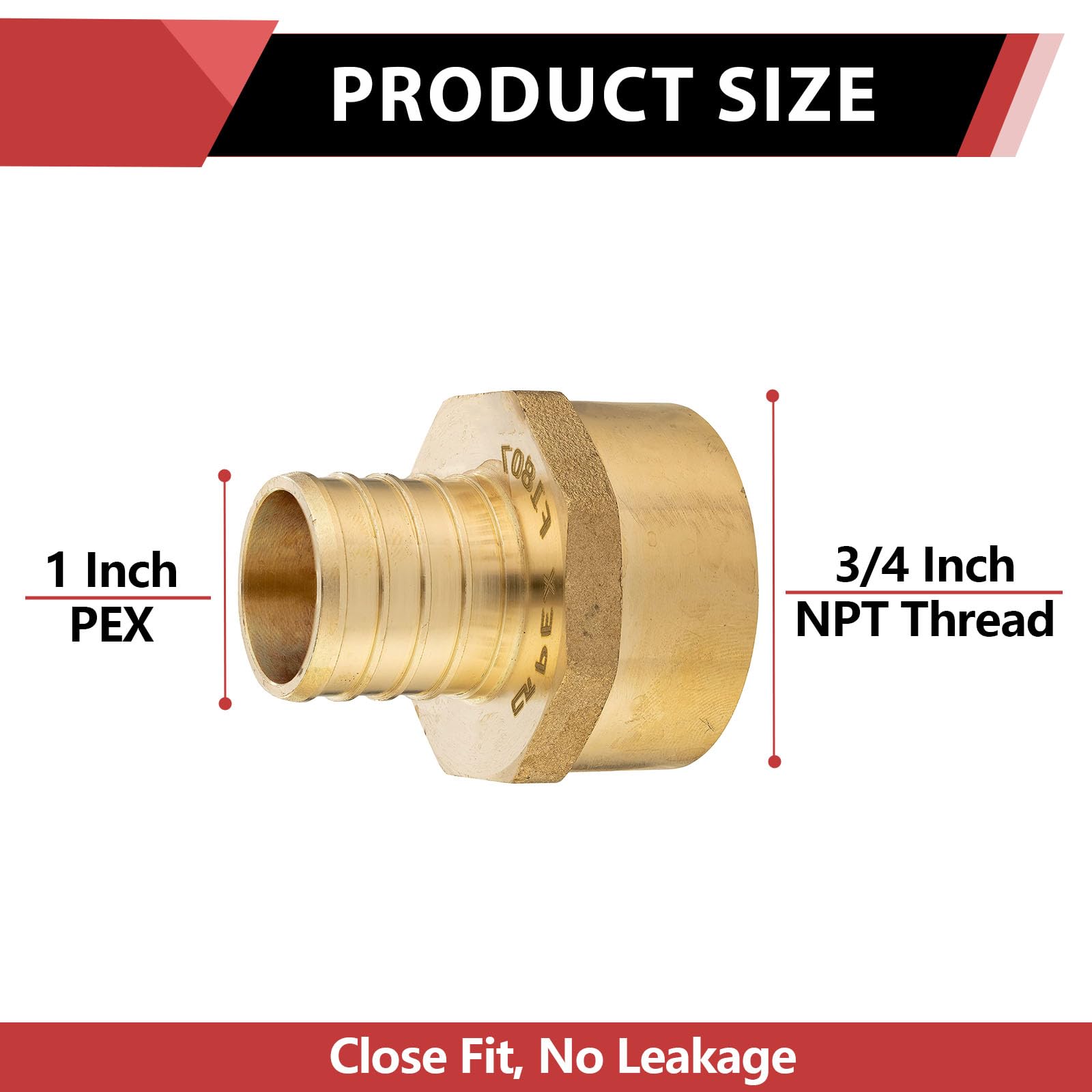 10-Pack 1" PEX-B To 3/4" Female NPT Adapters - Lead-Free Brass Crimp Fittings 5 thumbnail image