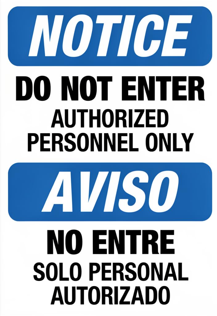 peiyeety Notice DoEnter Authorized Personnel Only Tin Sign 12x8 Inch, Bilingual English/Spanish AVISO NO ENTRE Metal Wall Plaque for Door, Office, Warehouse, Security Area Decor