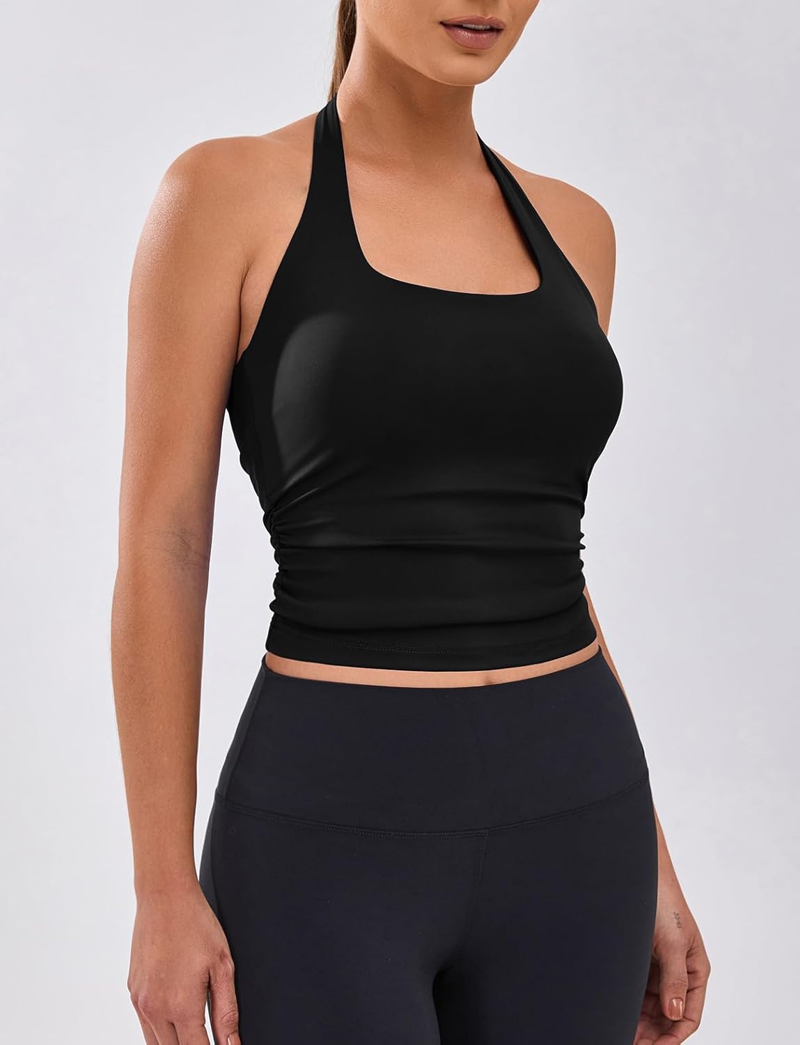 BMJL Womens Halter Built in Bra Workout Sports Tank Tops Buttery Longline Stappy Gym Crop Tops - Image 4