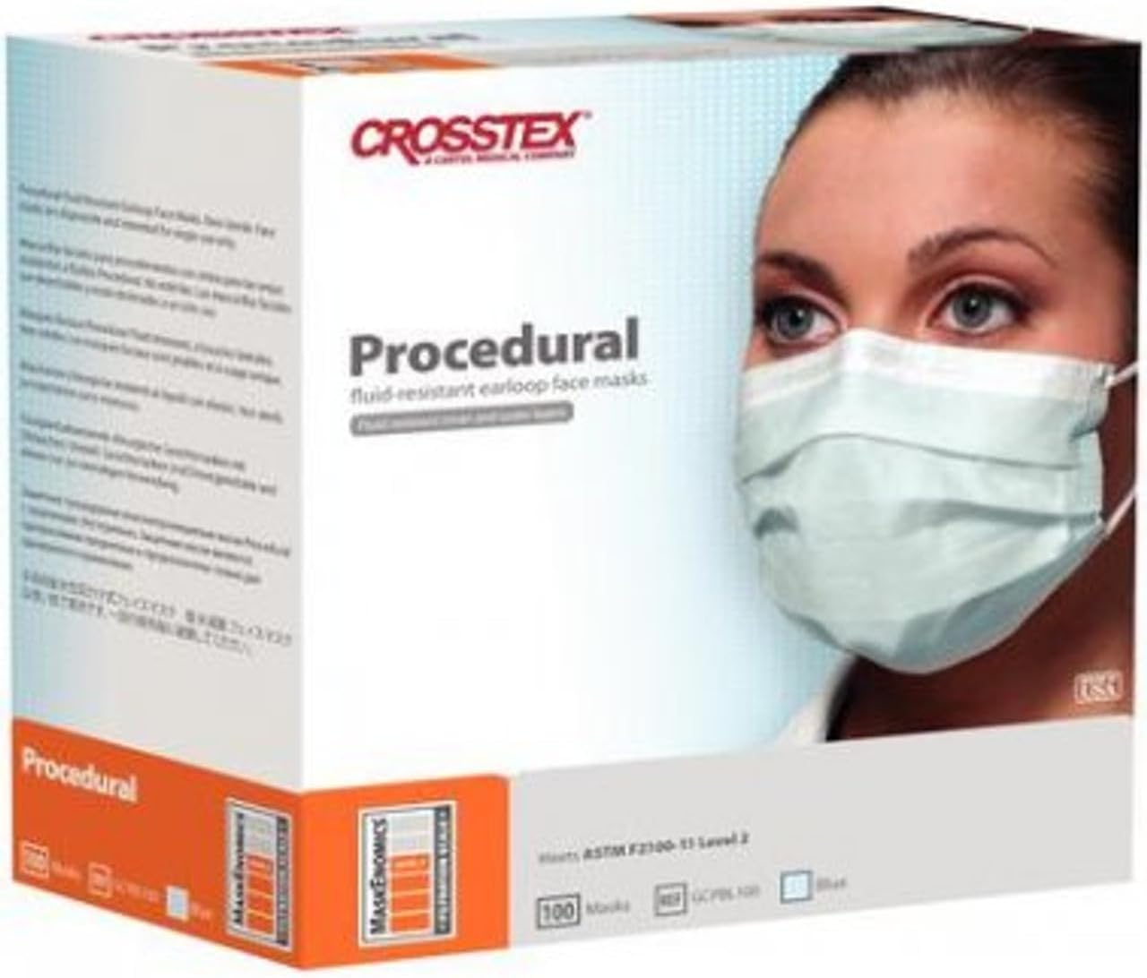 Crosstex CR-GCPBL100 Procedural Face Earloop Mask, Bulk Blue (Pack of 100)