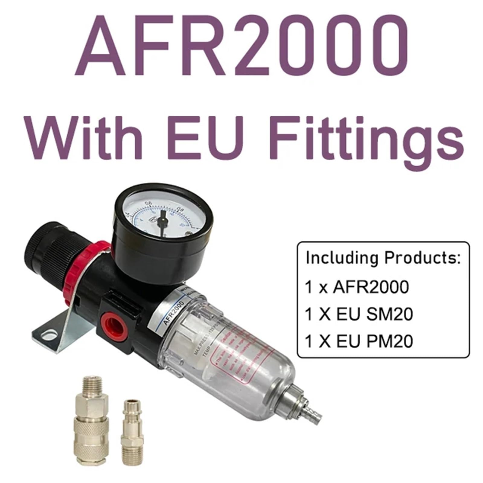 AFR2000 1/10.2 cm Sprężarka Powietrza Separator Wody Filtr Regulator Procesor Powietrza Ręczny Drenaż (AFR2000 UE Armatura)