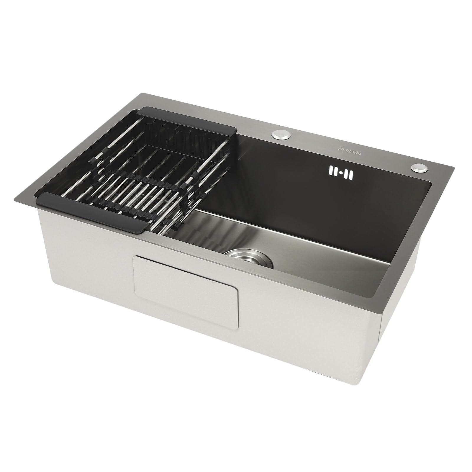 Fregadero de cocina, juego de fregadero de acero inoxidable, fregadero cascada con grifo retráctil, 1 lavabo empotrado, para cocinas, lavaderos, laboratorios, cafeterías, 68 x 45 x 20 cm